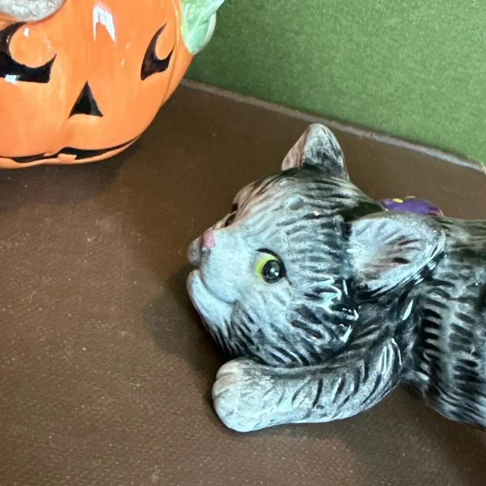 Vintage Fitz & Floyd Cat + Pumpkin S&P Set